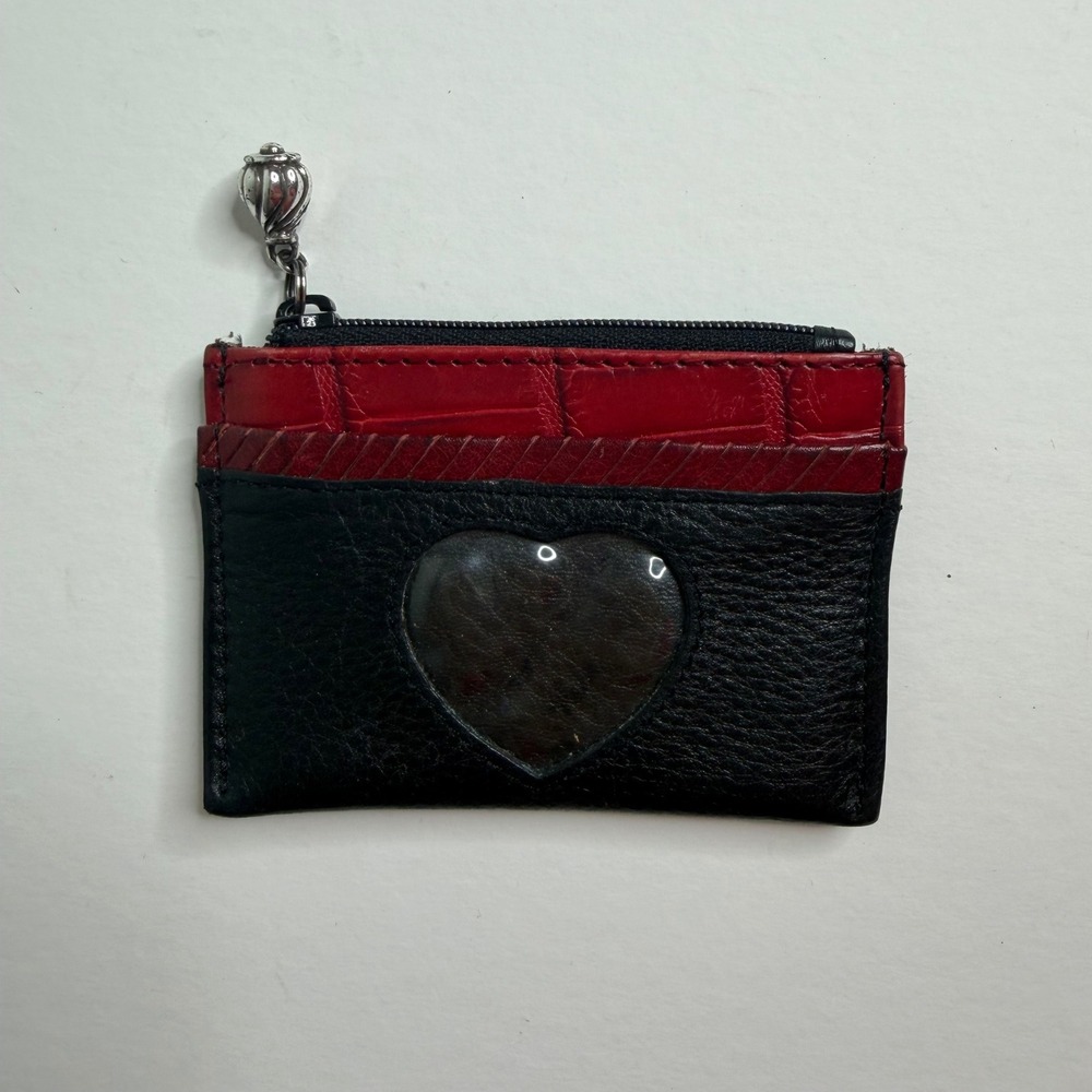 Brighton Black Red Leather Heart ID Window Card Holder Coin Purse